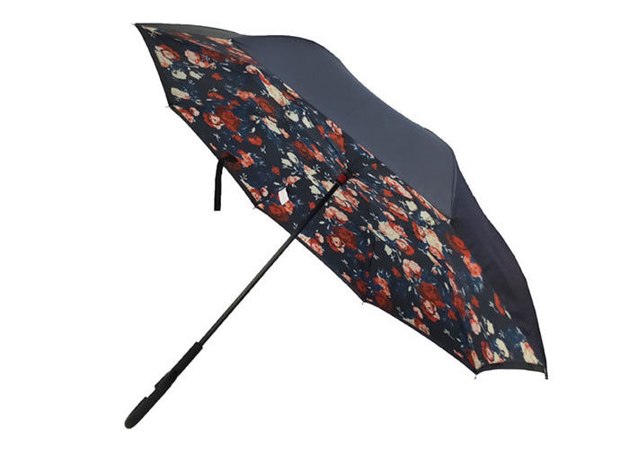 Dwuwarstwowy odwrócony parasol OEM Czarny metalowy trzonek Gumowy uchwyt w kształcie litery C. dostawca